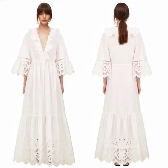 Self Portrait Lace Bell Sleeve Cotton Broderie Maxi Dress-sz 4-NWT - Picture 1 of 14